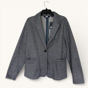 Lands End Women's Cotton Blend Herringbone Knit Blazer Grey Size Large NWT